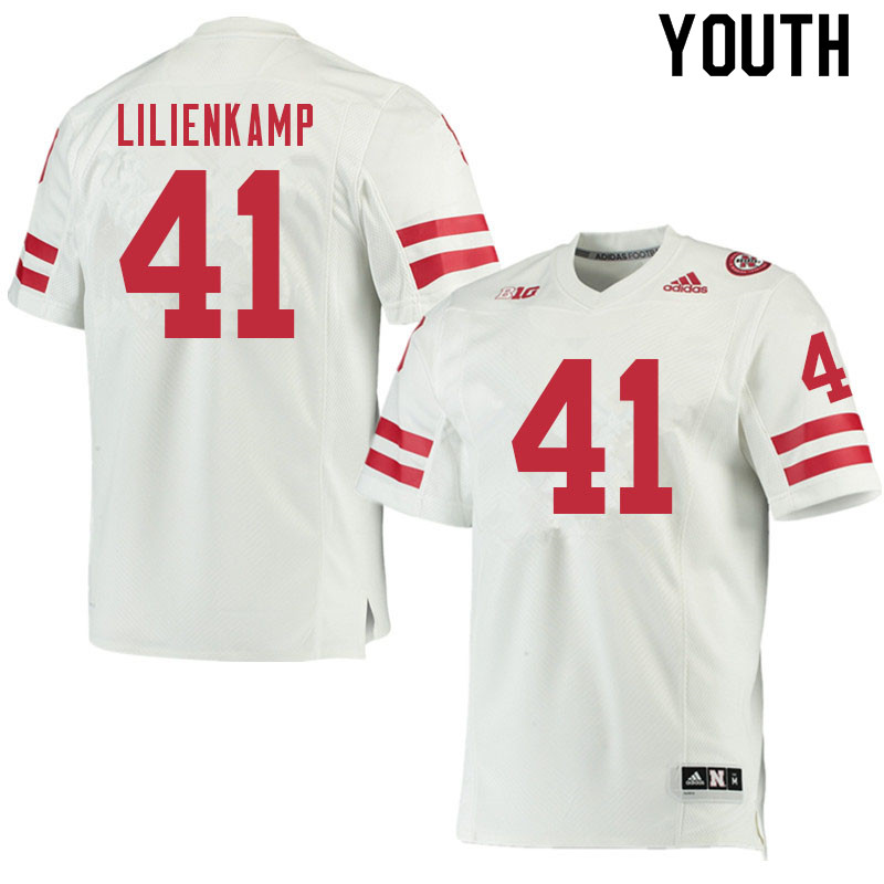 Youth #41 Christian Lilienkamp Nebraska Cornhuskers College Football Jerseys Sale-White - Click Image to Close